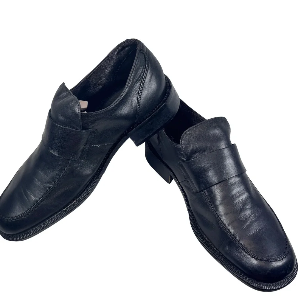 VTG Kenneth Cole Loafers Black Leather Slip On Square Toe ITALY Classic Sz 12